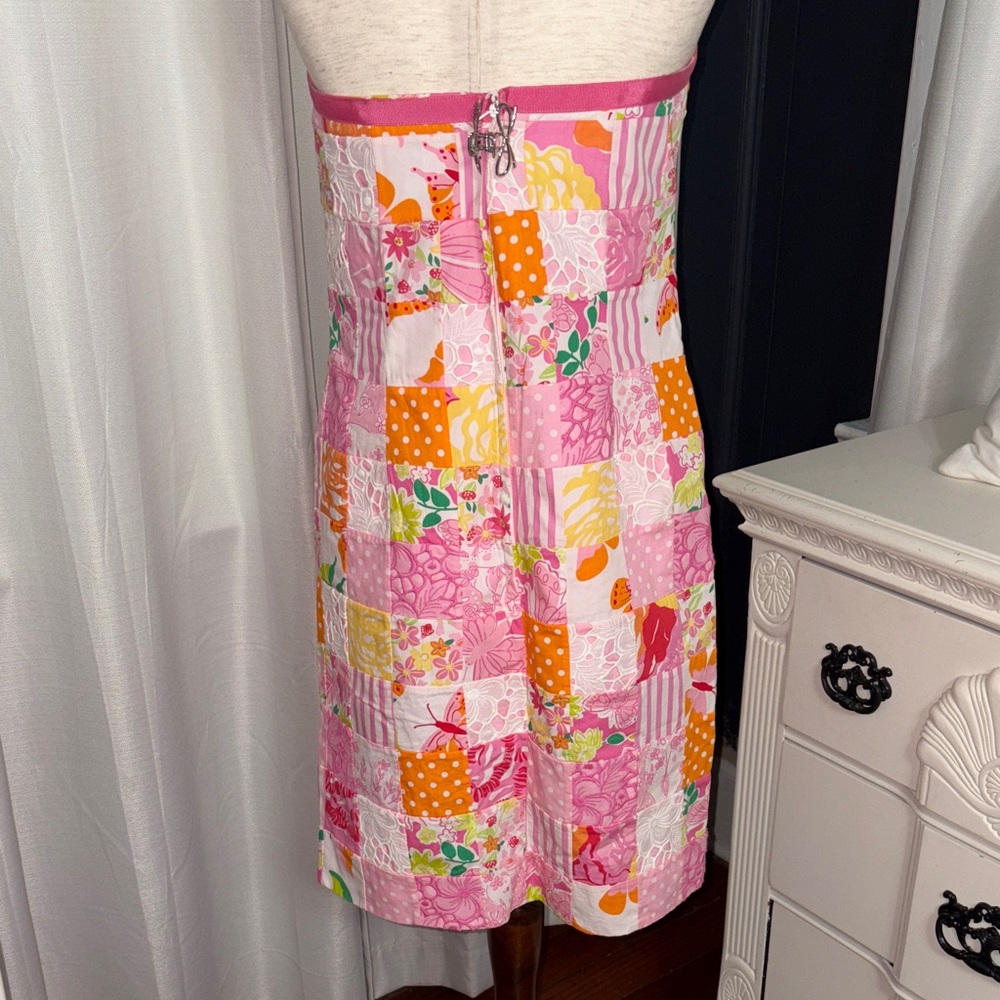 Vintage Lilly Pulitzer Pink Patchwork Strapless D… - image 4